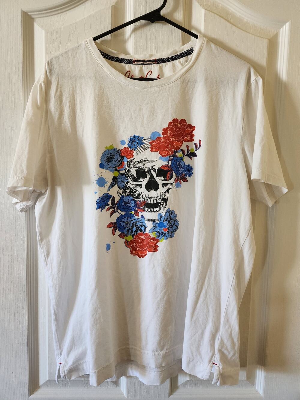 Robert Graham Mens White Floral Skull Graphic T-Shirt Short Sleeve Medium